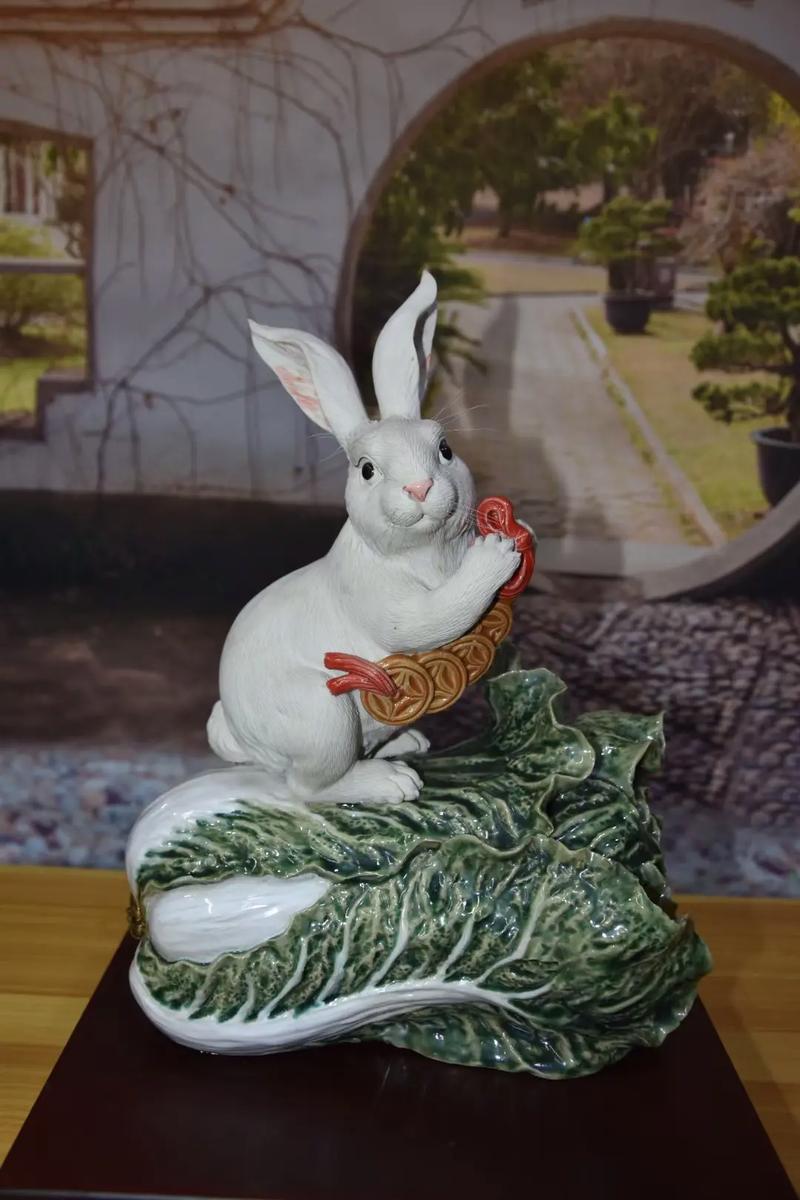 佛山石湾公仔陶瓷 兔年生肖年货作品.癸卯年 生肖兔 年